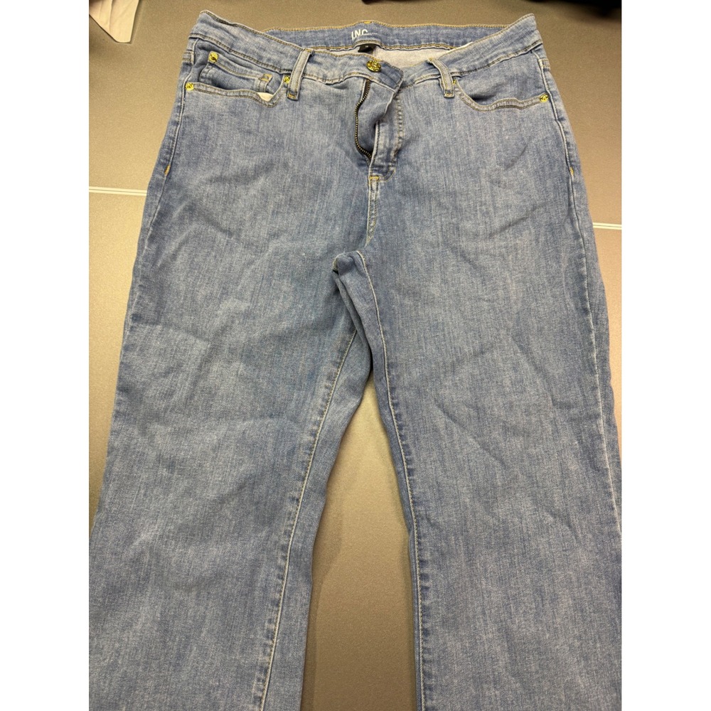 INC International Concepts Womens Size 14 Bootcut Jeans Medium Wash Raw Hem Gold